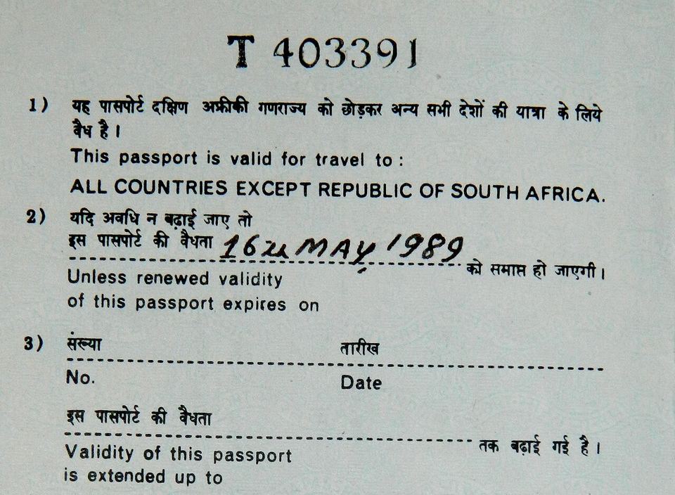 Fotoğraf: Passport of India travel restriction note to the Republic of South Africa