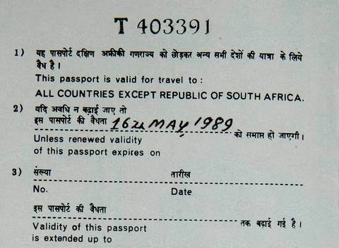 Fotoğraf: Passport of India travel restriction note to the Republic of South Africa